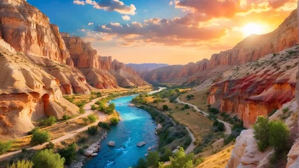  canyon view in summer. Colorful canyon landscape at sunset. nature scenery in the canyon. amazing nature background. summer landscape in nature. Tasyaran canyon travel in the great valley. Turkey. © Junaid
