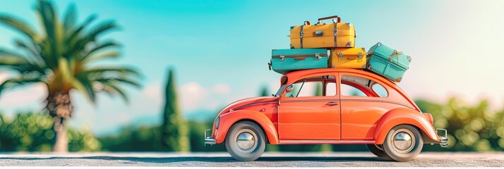 Car full of suitcases and bags to go on summer vacation