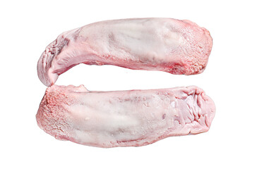 Boiled pork tongue. Organic meat offal.  Isolated, Transparent background.