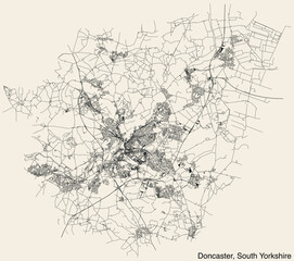 Street roads map of the METROPOLITAN BOROUGH AND CITY OF DONCASTER, SOUTH YORKSHIRE