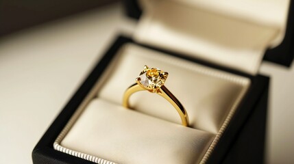 Classic chic: Black box showcasing radiant gold diamond ring.