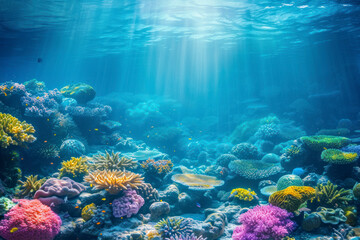 Fototapeta na wymiar Underwater coral reef background, a vibrant and underwater scene featuring a coral reef with colorful marine life.