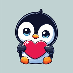 Cute penguin with love heart cartoon vector icon art illustration