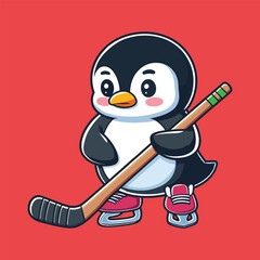Cute penguin ice skating with scarf cartoon vector icon art illustration
