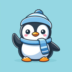 Cute Penguin in winter activities little cartoon vector icon art illustration