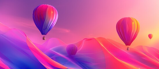 Obraz premium Abstract colorful hologram of hot air balloon on vibrant color style background. AI generated image
