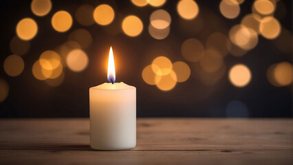 Single candle with bokeh background.
