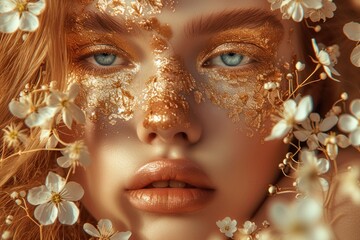 Golden Goddess, Floral Fantasy, Golden Glitter, Blooming Beauty.