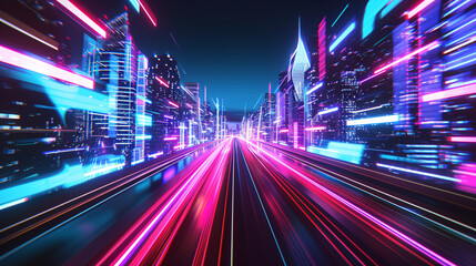 Fototapeta premium Electric neon Light Trail on urban background.