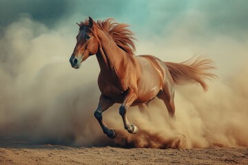 Galloping Horse, Running Free in the Dust, Dirt Flying Behind a Horse, Powerful Horse in Motion.