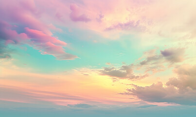 Stunning romantic and relaxing sunrise with some pink illuminated clouds moving across a blue sky....