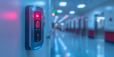 Securing the Future: An Advanced Biometric Fingerprint Scanner Grants Selective Access in a Modern Hospital Corridor, Generative AI