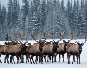 Obraz premium A Majestic Herd of Caribou Dancing Through a Blanket of Snow
