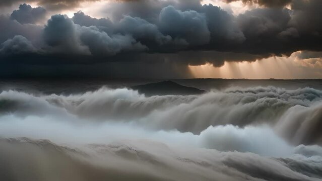 The sky darkens and churns as menacing storm clouds begin to gather just beyond the horizon.