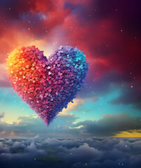 Love Takes Flight Heart Balloon Soars in Azure Sky