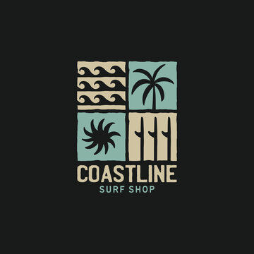 Vintage surf logo design template for surf club, surf shop, surf merch.