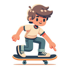 happy cute little kid boy playing skateboard vector illustration, boy skater design template isolated on white background