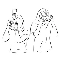 Hand drawn line art vector of Photographers. Photography as a profession poster art.