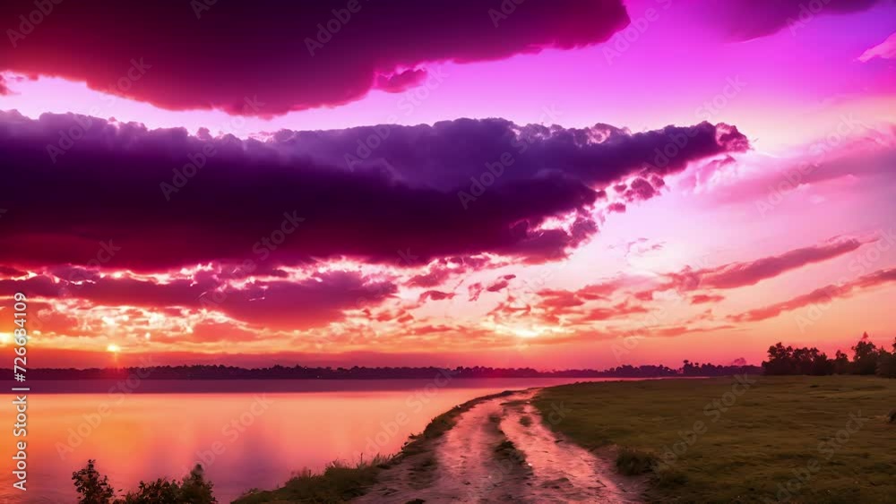 Wall mural the twilight sky transforms into a breathtaking canvas with the clouds reflecting a spectrum of fier
