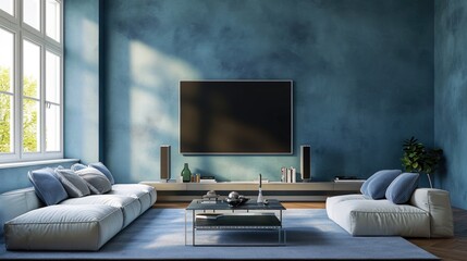 Modern Living Room with Blue Decor