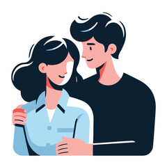 Fototapeta premium Romantic couple lovers vector illustration, Happy young male female couple together, wife and husband loving relationships. Flat design illustration isolated on white background