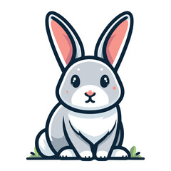 Fototapeta premium Cute adorable rabbit cartoon character vector illustration, funny easter bunny flat design template isolated on white background