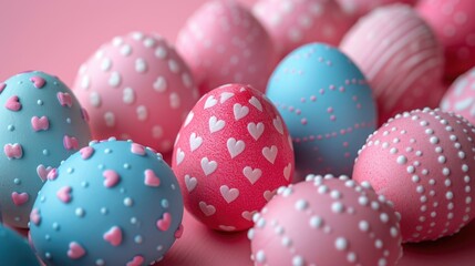 Fototapeta premium Vibrant Easter Eggs with Pink Hearts
