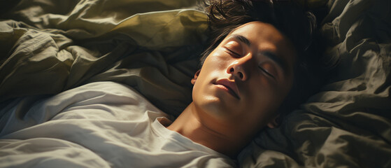 Young Man Resting Peacefully in Bed