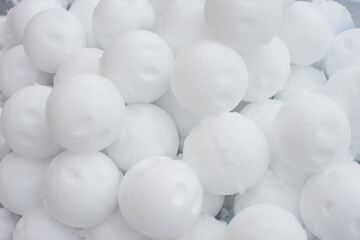 A heap of snowballs closeup. Winter background texture