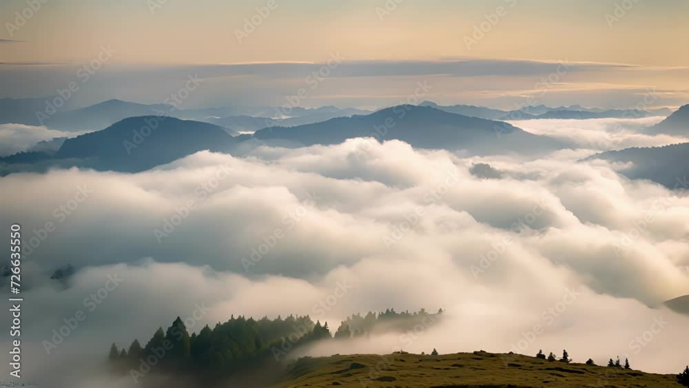 Poster A serene atmosphere clouds peacefully resting in a valley inversion.