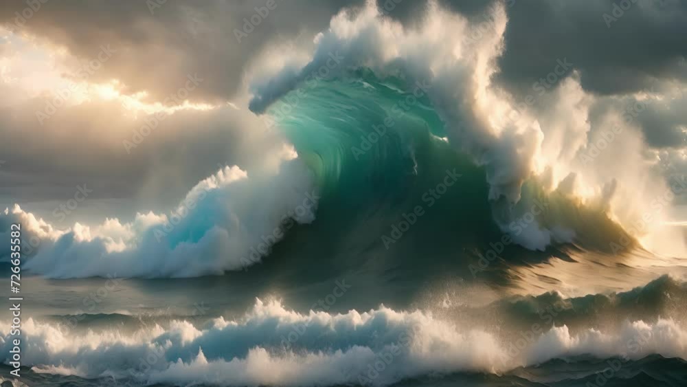 Poster natures tumultuous display as the sky and sea collide in a frenzy