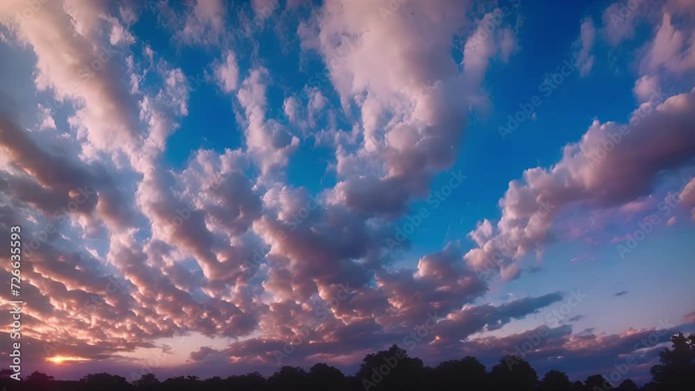 Poster Wispy Altocumulus Castell clouds dominate the evening sky adding a touch of magic to dusk.