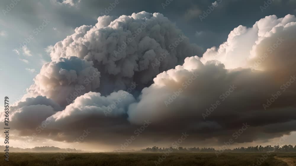 Poster The sky burdened with heavy nimbostratus clouds releasing their load in a steady rhythm.