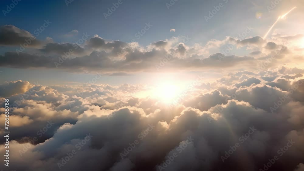 Poster Flecks of cirrocumulus clouds gather to form a perfect circle framing the sun in the center of the sky.