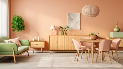 A simple Japanese studio apartment in peach color
