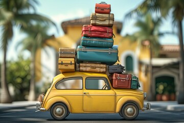 Car full of suitcases and bags to go on summer vacation