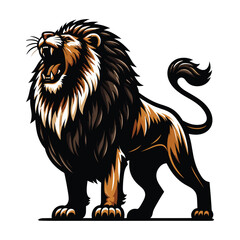 Obraz premium Wild roaring lion full body vector illustration, zoology illustration, majestic predator safari animal big cat design template isolated on white background