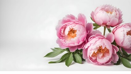 Fototapeta na wymiar peonies on a white background of a postcard with a place for text. for greeting cards