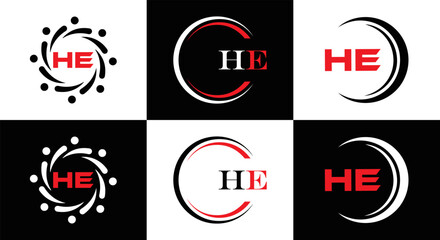 HE logo. H E design. White HE letter. HE, H E letter logo SET design. Initial letter EE linked circle uppercase monogram logo. H E letter logo SET vector design. HE letter logo design	
