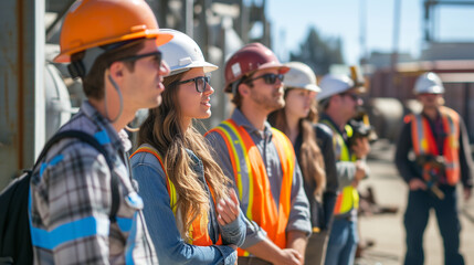 Students on a field tour on a construction site for their lab class.