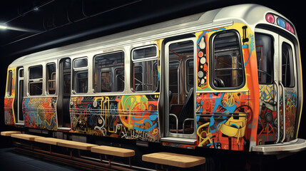 Painted with graffiti old subway wagon created with Generative AI technology - obrazy, fototapety, plakaty