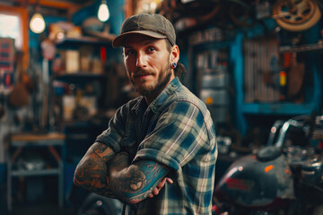 Fototapeta na wymiar Portrait of a Motorcycle Workshop Artisan