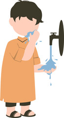 Muslim kid doing ablution Illustration 