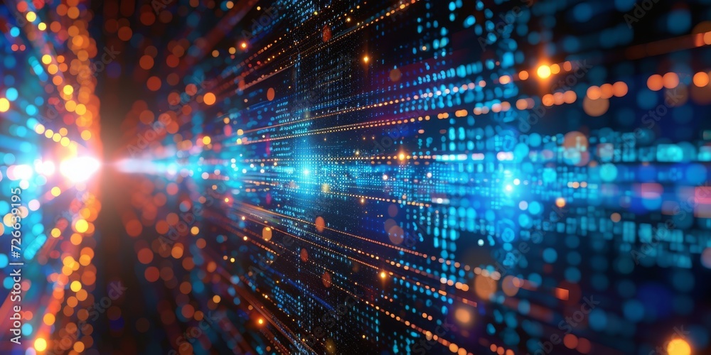 Poster Digital Deluge: A Sea of Binary Code Representing the Endless Flow of Information in the Virtual Realm, Generative AI