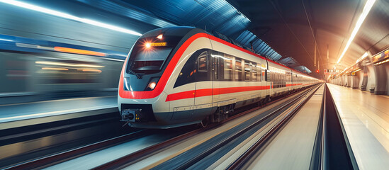 Modern high speed train at metro station - obrazy, fototapety, plakaty