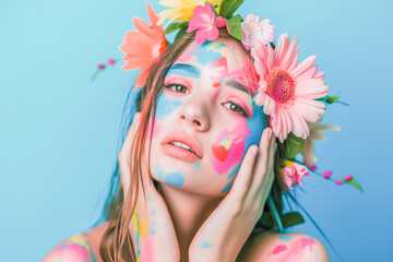 Fototapeta premium Body painting and expression through poses and gestures that convey power and self-confidence, March, International Women's Day