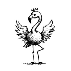 Fototapeta premium A flamingo striking a diva pose with one wing on its hip, in the style of childish hand drawn drawing