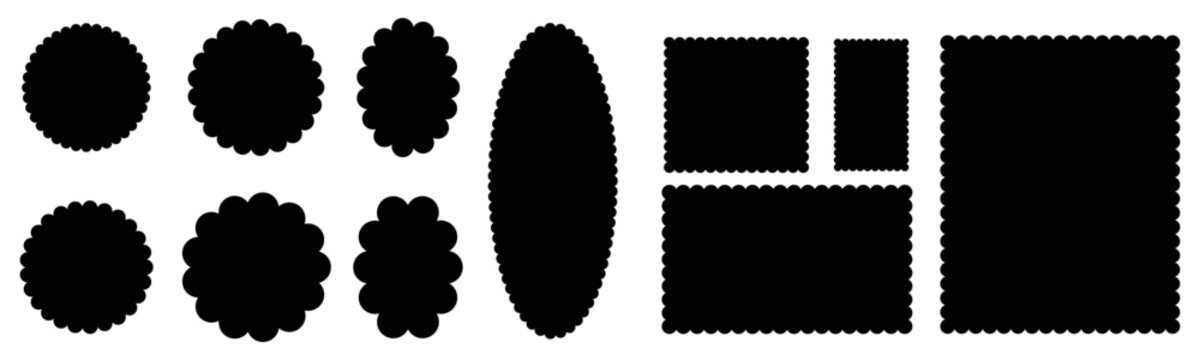Scallop edge frames border set. Scallop edge square shape silhouette collection.