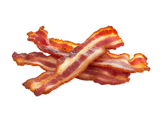 Crispy fried bacon strips. Isolated on transparent background.