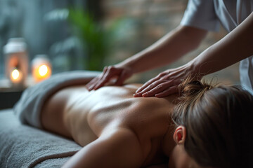 Obraz premium Female patient receiving back and shoulder massage